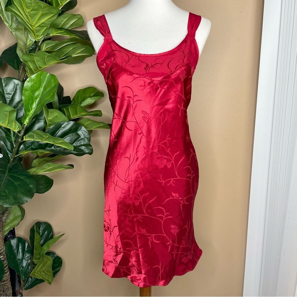 Vintage Inner Most Red Satin Floral Slip Dress with Robe Size Small
